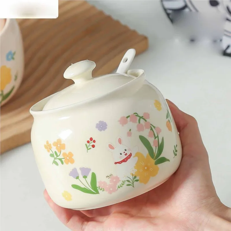 Kitchen Sugar Seasoning Jar Ceramic Seasoning Jar Salt Monosodium Glutamate Jar High Temperature Resistant Seasoning BottleZJ147