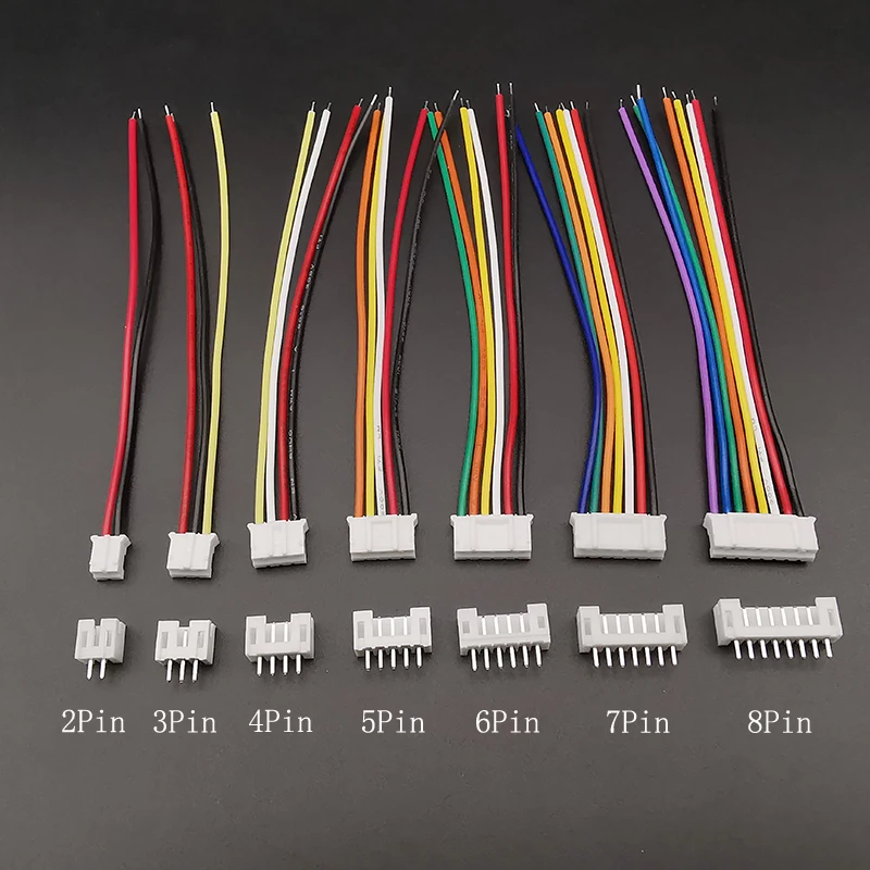 5Sets Mini Micro JST PH2.0 2.0mm Pitch 2/3/4/5/6/7/8 Pin Connectors Female and Male Plug Housing Connector With Wire Cable 26AWG