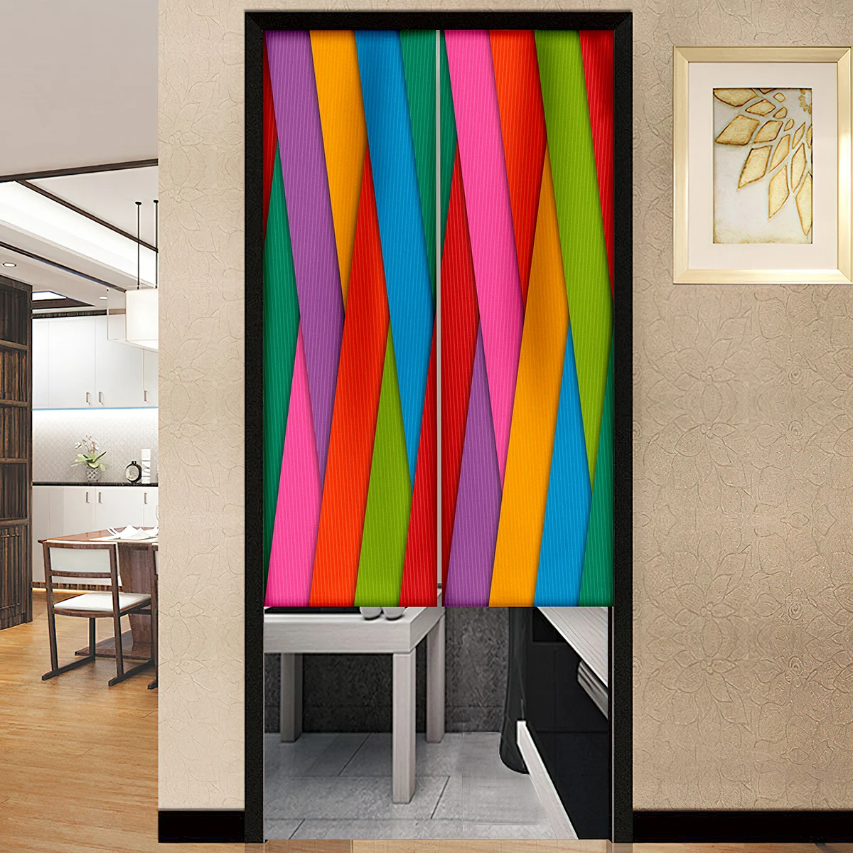 Colorful Striped Waves Print Door Curtain Kids Bedroom Kitchen Japanese Doorway Curtains Entrance Noren Hanging Half-Curtain