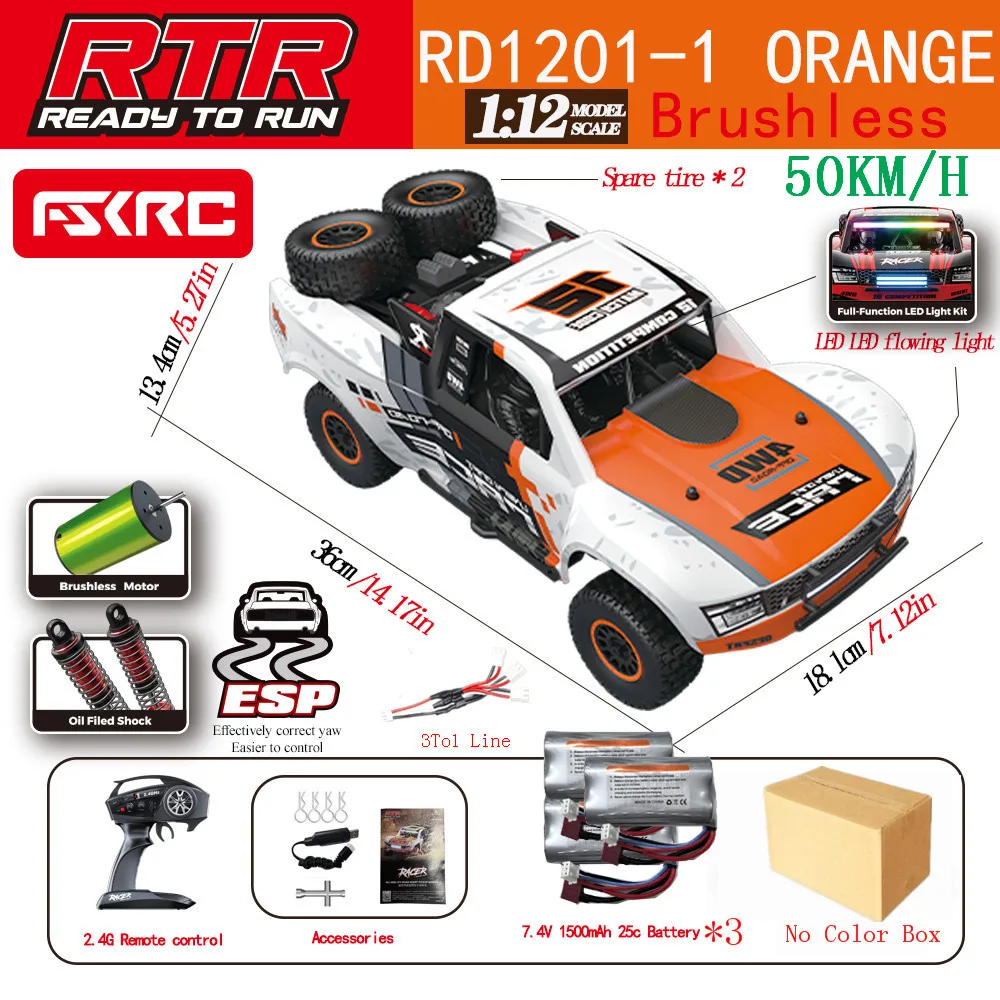 1/12 Full Scale 4WD Brushless Short Card High Speed 2.4G Remote Control Car Boy Toy RC Model for Gifts RC Racing Car Toys
