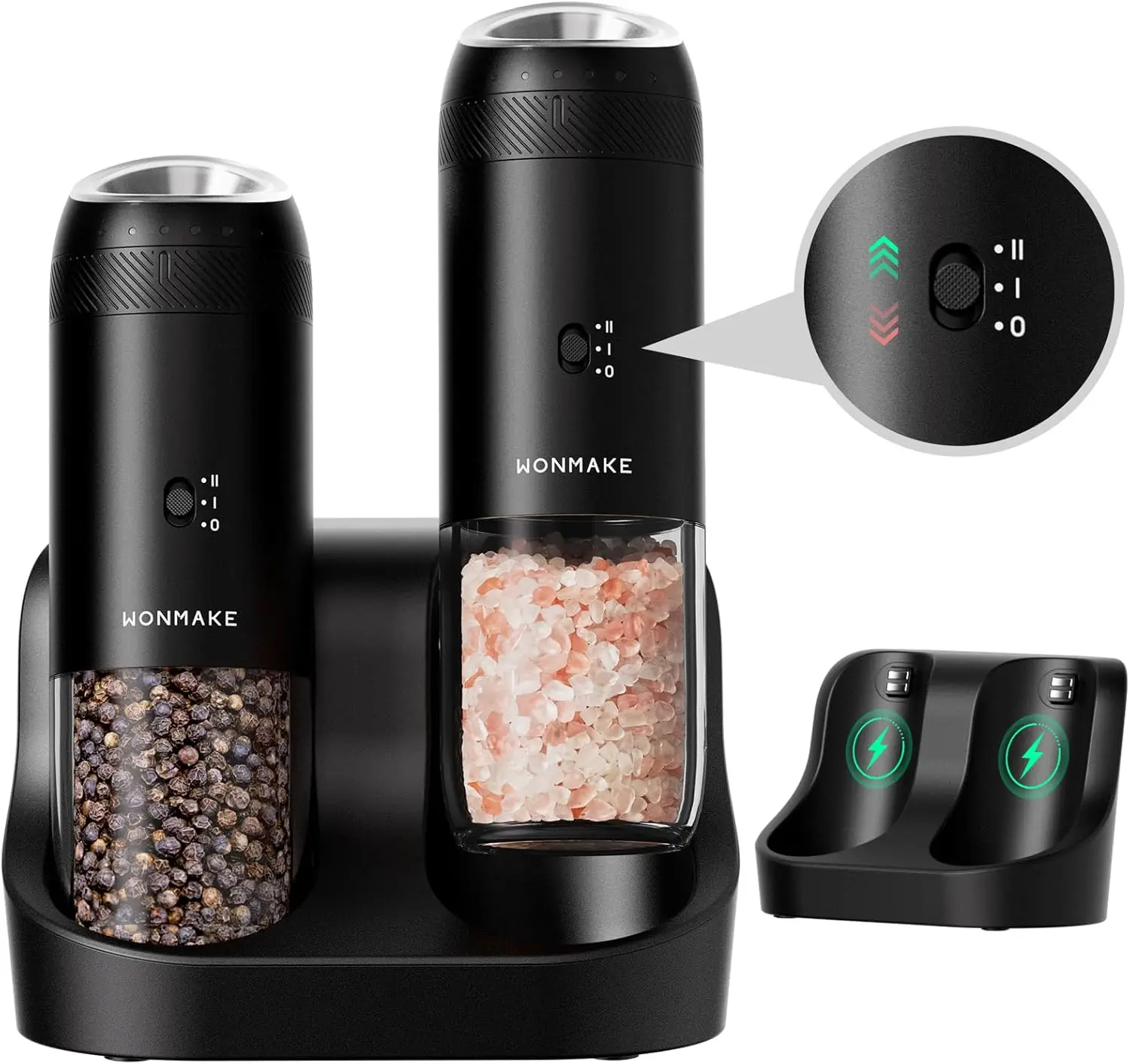

Gravity Electric Salt and Pepper Grinder Set with Charging Base, Automatic Salt and Pepper Mill, 6-Level Adjustable