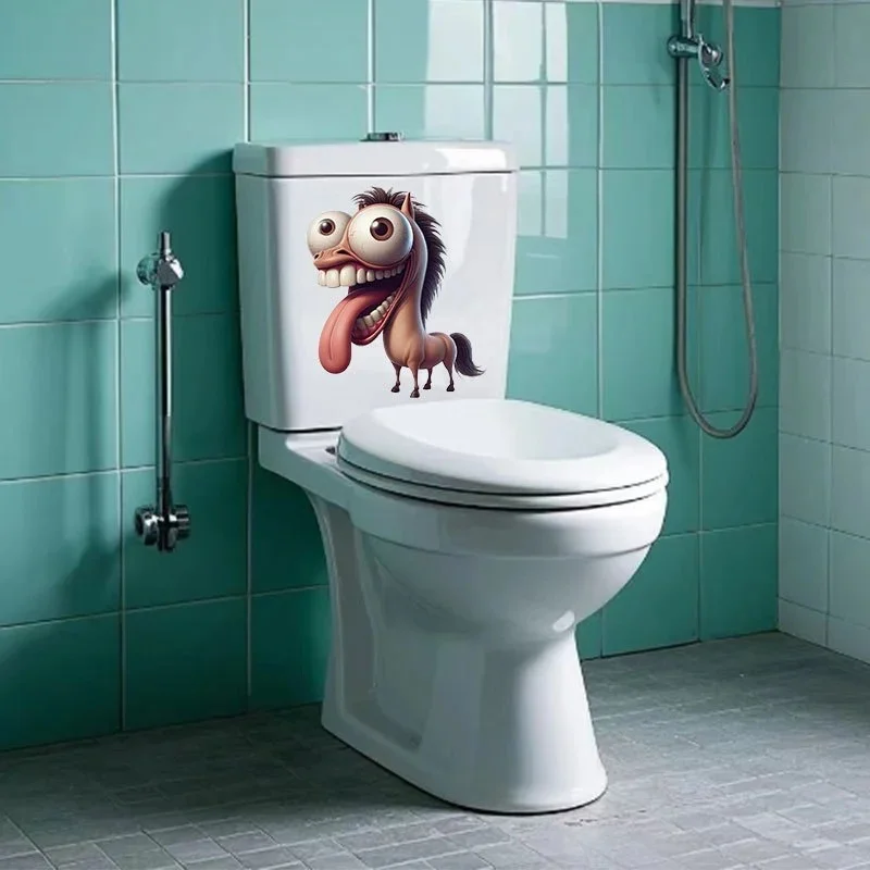 MT1172# 1pc Funny Horse Tongue Out Toilet Sticker - Waterproof, Self-Adhesive Bathroom Decal for Ceramic Surfaces