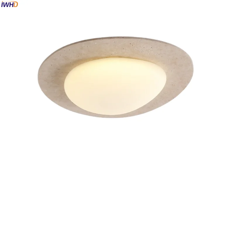 

IWHD White PVC LED Ceiling Light Yellow Travertine Living Room Home Interior Lighting Nordic Modern Ceiling Lamps Lampa Sufitowa