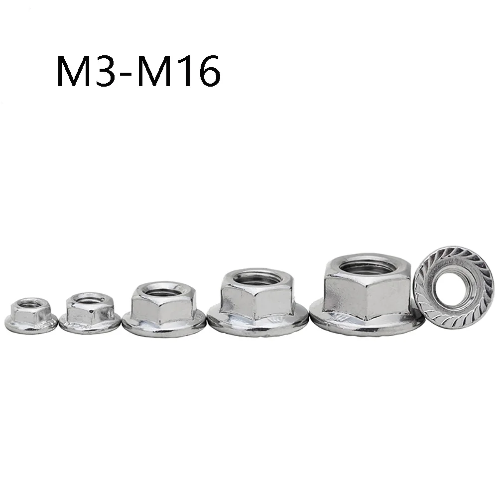 M3 M4 M5 M6 M8 M10 M12 M14 M16 Pinking Slip Locking Lock Nuts 316 Stainless Steel Hex Serrated Spinlock nut  Hexagon Flange Nuts