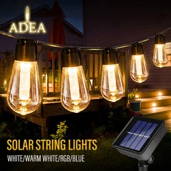 Impermeável LED Solar String Lights, bulbo ao ar livre da decoração do Natal, guirlanda retro do feriado, mobília do jardim, lâmpada de fada, IP65