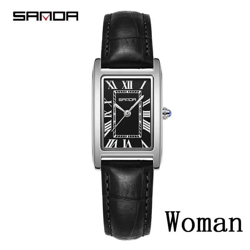 SANDA Luxe Tank Paar Horloge Slijtvaste Lederen Band Vierkante Wijzerplaat Waterdichte Sport Casual Vrouwen Mannen Quartz Horloges Reloj