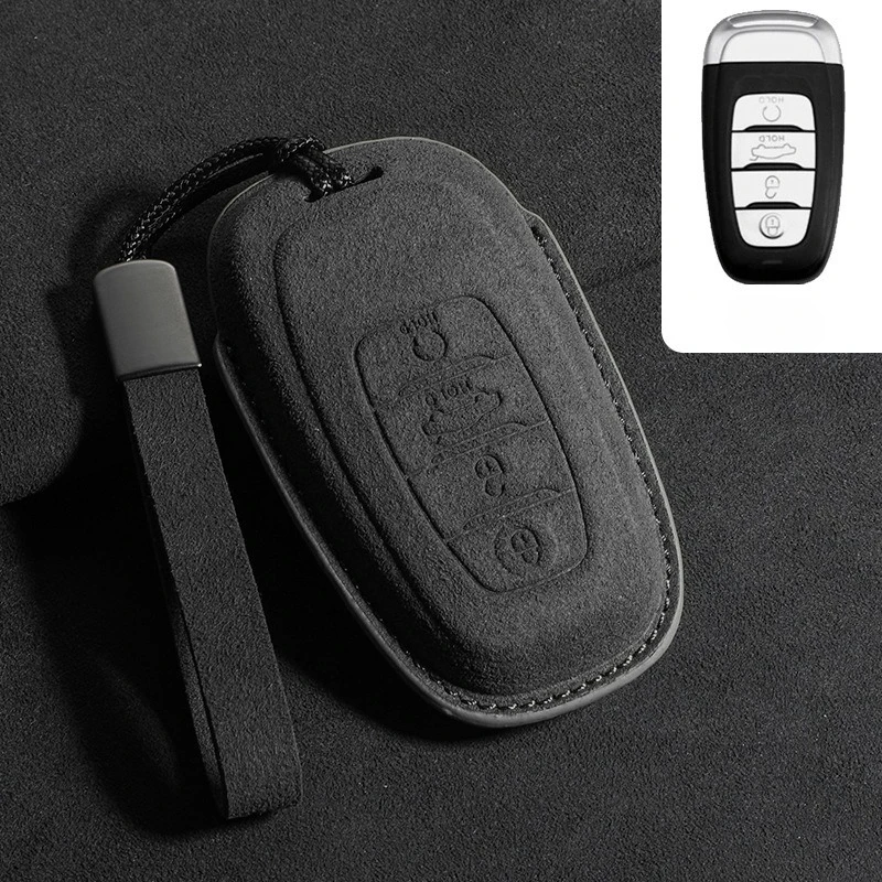 Suede 3D Key Fob Cover for Hongqi H5/E-HS9/HS5/H9/E-QM5/HS7, Premium Soft Protective KeyCase with Keychain Keybag