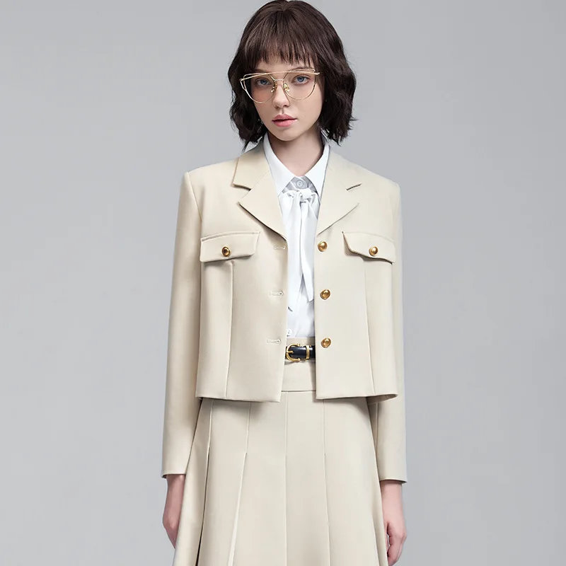 Off-White Short Blazer for Women, Spring and Autumn New Style, Workplace Commuting, Petite Teacher Outfit, Formal Women's Suit