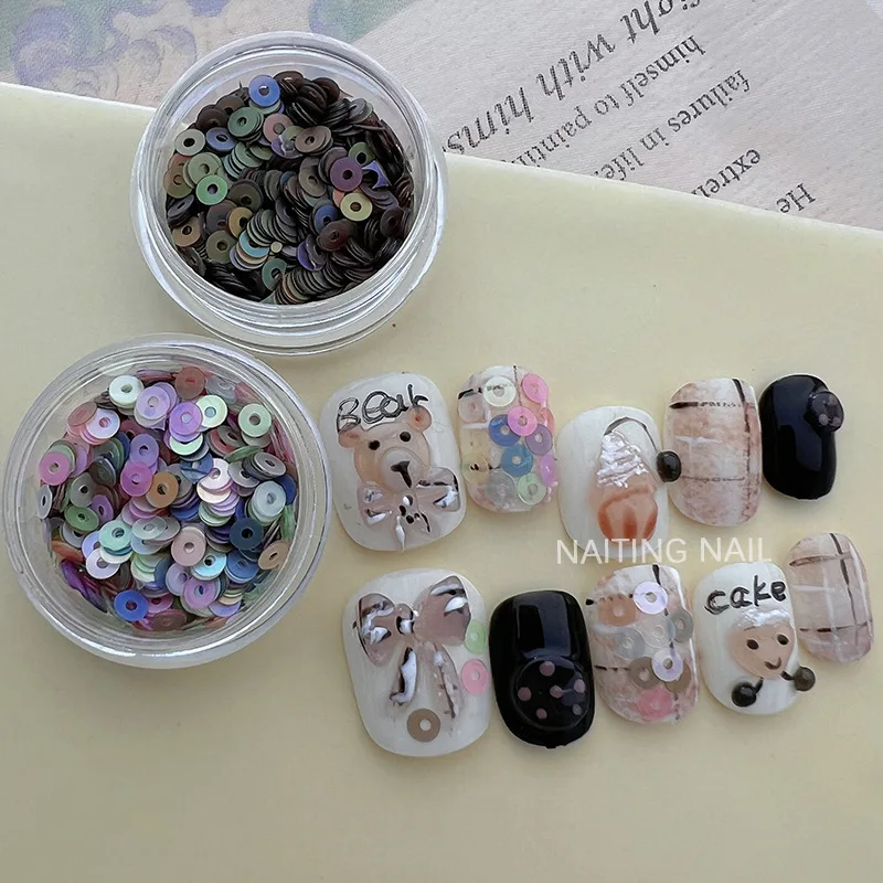1PC Round Nail Sequins  Iridescent Matte Circle Nail Art Nail Decoratrion DIY Nails Accessories