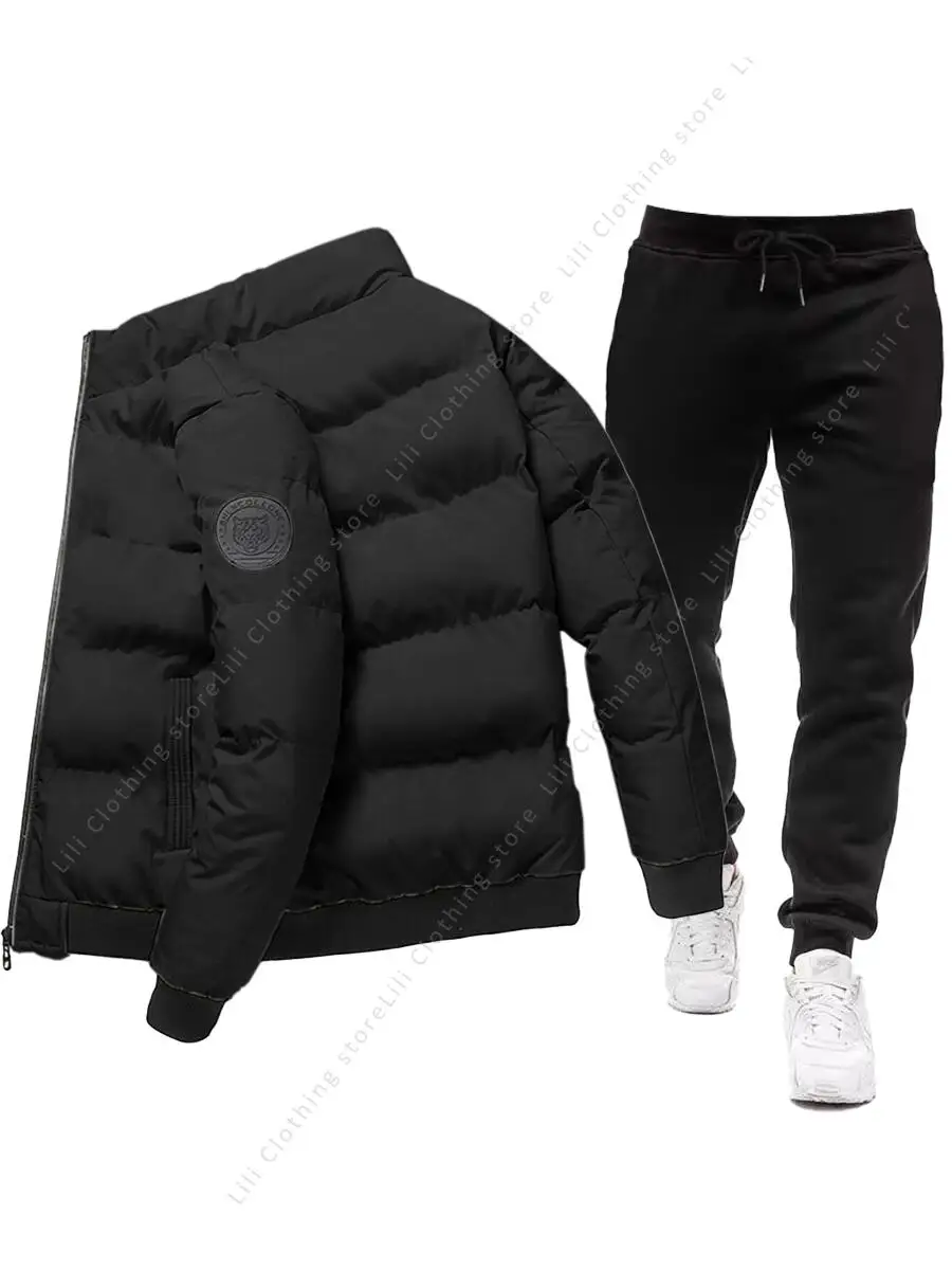 Men's Down Jacket Set Winter Jacket+Pants Two Piece Thick Warm Blank Basic Fashion Clothing Man Winter Parkas Men Puffer Jackets