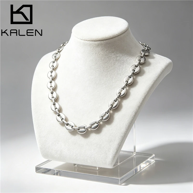 KALEN Minimalist Oval Disc Link Chain Stainless Steel Necklace Hip Hop Niche Accessories Fashion Jewelry Birthday Gifts