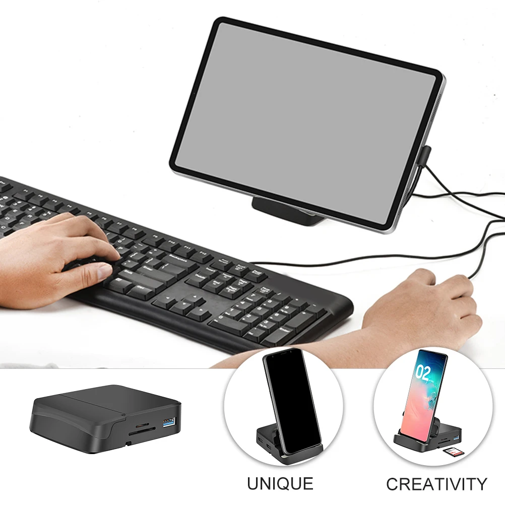 

8-in-1 USB-C Hub Splitter Multi Port Adapter Portable Phone Holder Data Docking Station USB-C Expansion Transfer Adapter