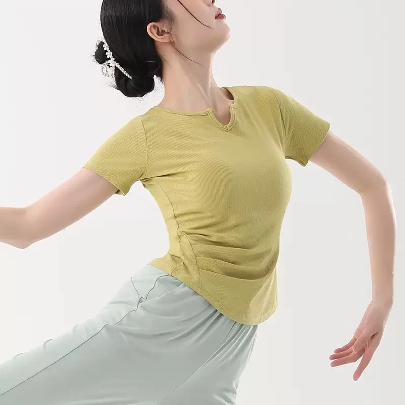 Modern dance practice suit, women's long sleeved sleeve top, new Chinese dance classical form training dance suit, short sleeved