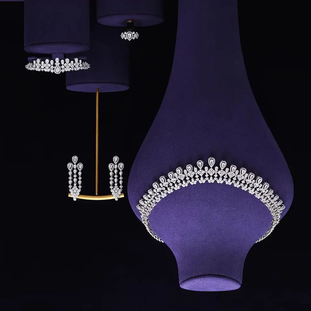 

Luxury Dubai Bridal 4pcs Jewelry Sets Women Saudi Wedding Tassel Ziconia Neckalce Earrings 4 pcs Jewelry