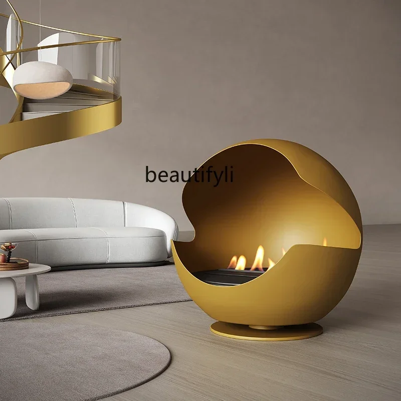 

CC High-end custom fireplace design cream wind fireplace real fire indoor round fireplace