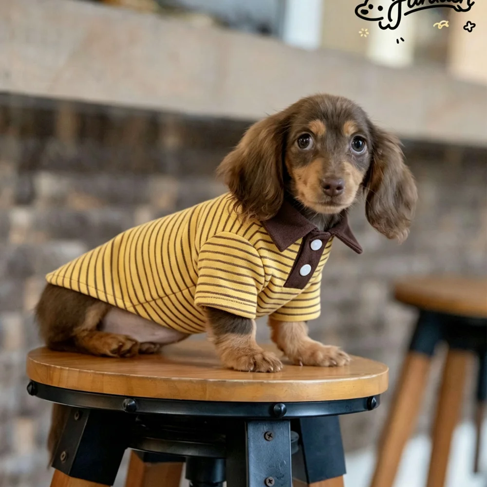 Camiseta Polo a Rayas de Algodón para Perros Salchicha, Sudadera de Primavera para Perros Wiener, Abrigo de Moda para Perros Dachshund Pequeños y Medianos en Otoño