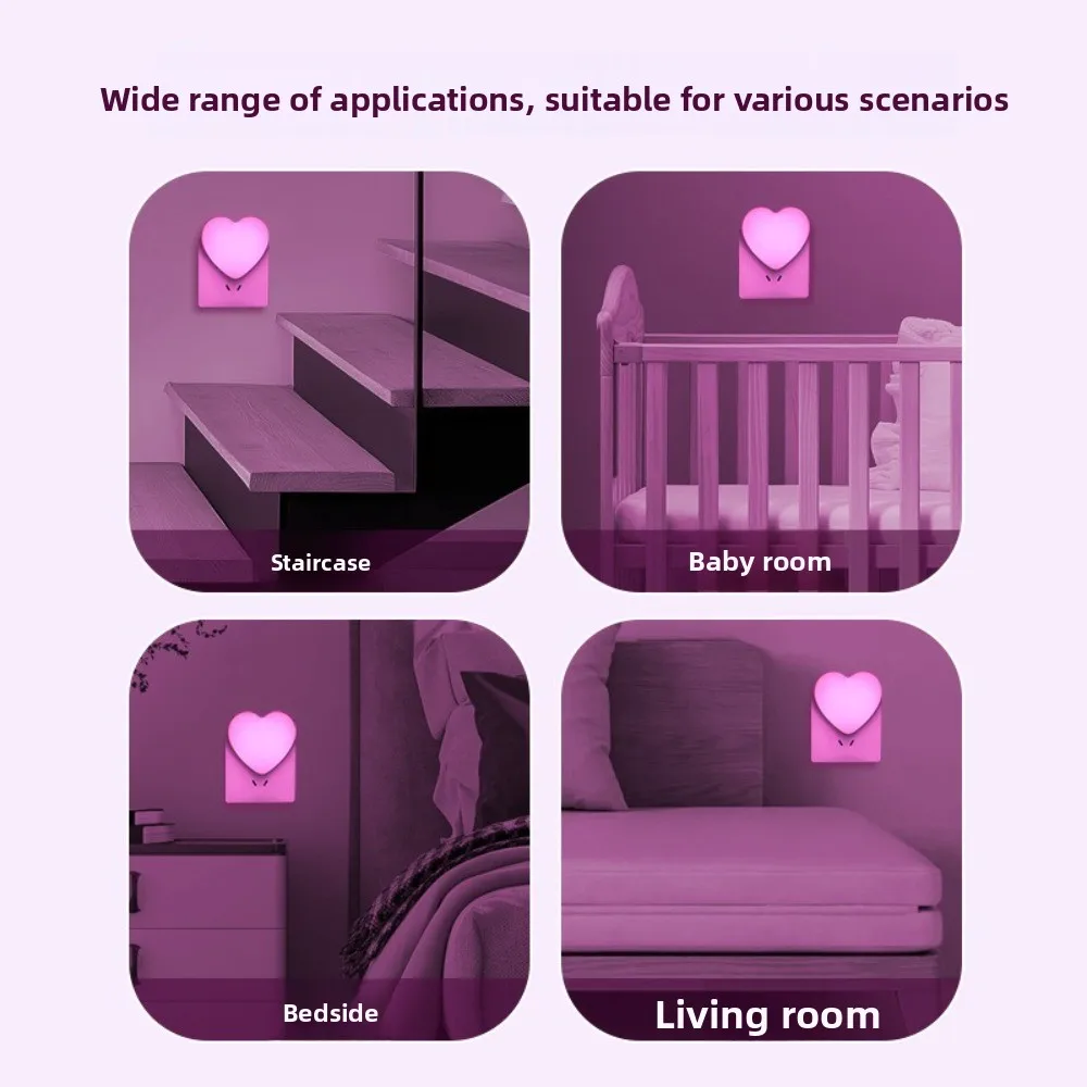New Sensor Control LED Night Light Energy Saving Love Shape Night Lamp Bedroom Stairs US Plug LED Sensor Lamp For Children Kids