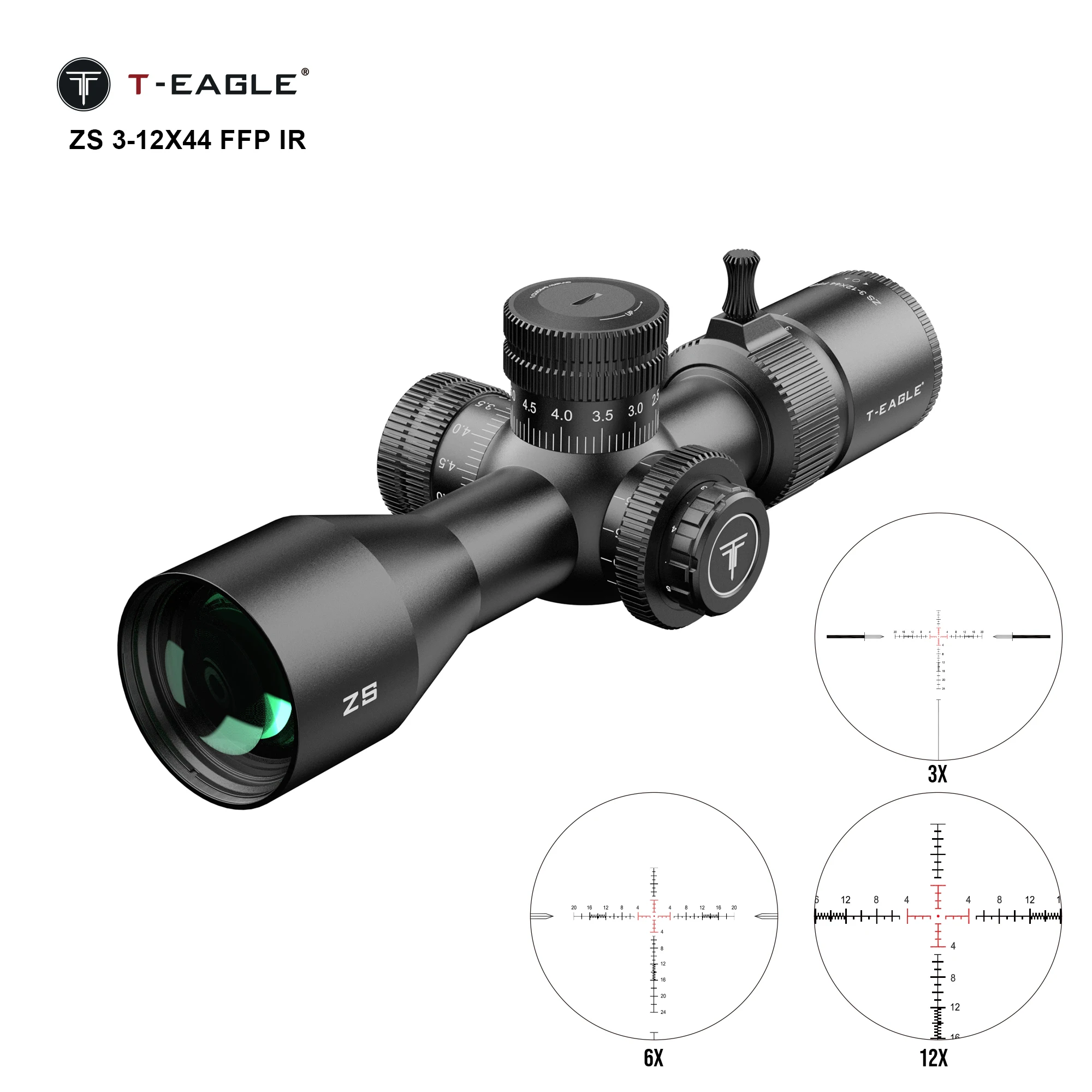 

T-EAGLE ZS 3-12X44 FFP Tactical Scope With Zero Stop 1/10 MIL Riflescope For Hunting Short FFP Lunetas Airgun Sight Fit .PCP.308