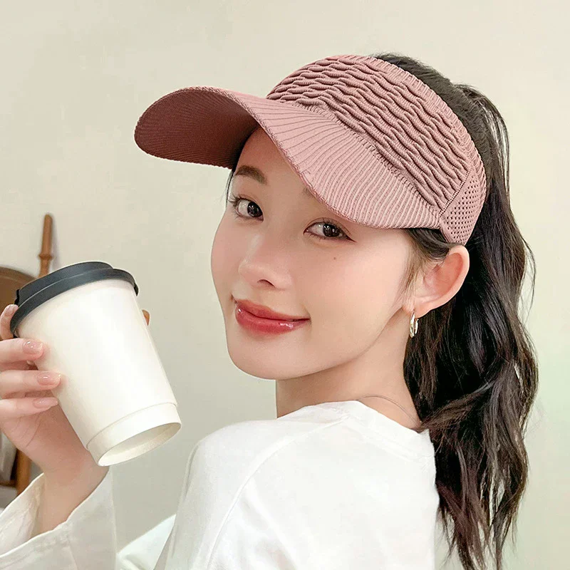 Summer Anti-UV Sun Hat Women Empty Top Hat Travel Beach Outdoor Sports Visor Cap Knitted Baseball Hat