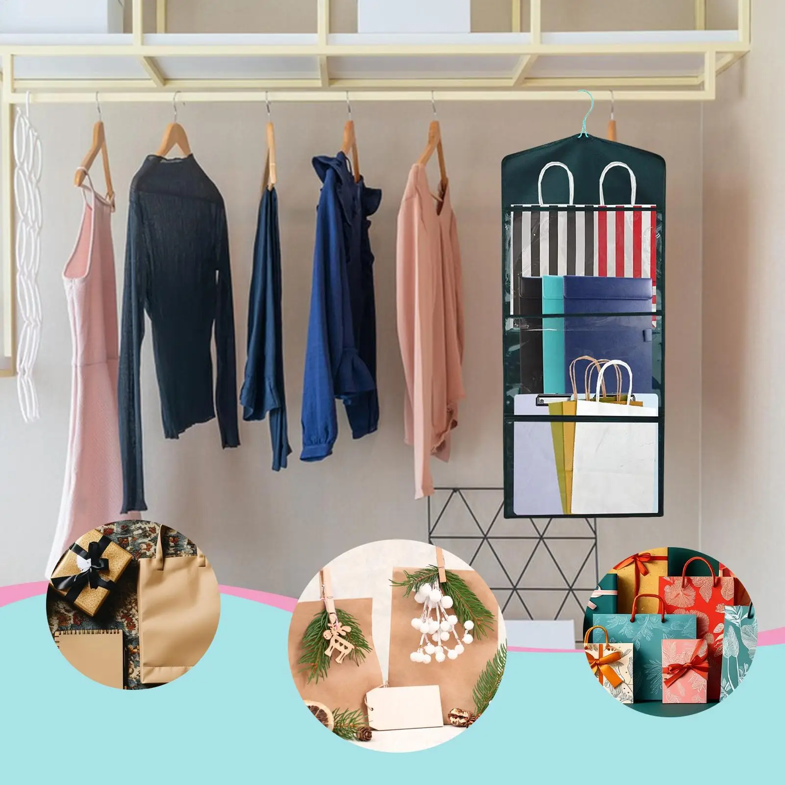 

Wrapping Paper Storage Hangable Tissue Paper Holder Large Capacity Double-Sided Hangable Wrapping Storage for Closet Bedroom RV