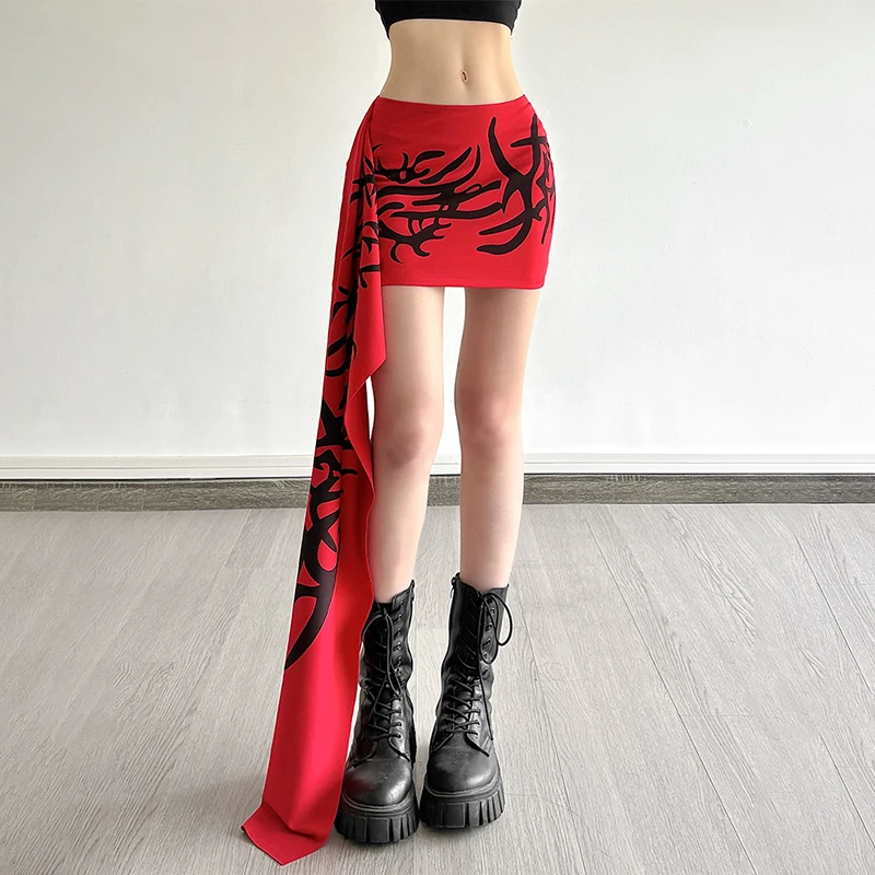 

Summer New Personalized Red And Black Color Small Ribbon Versatile Sexy Short Skirt