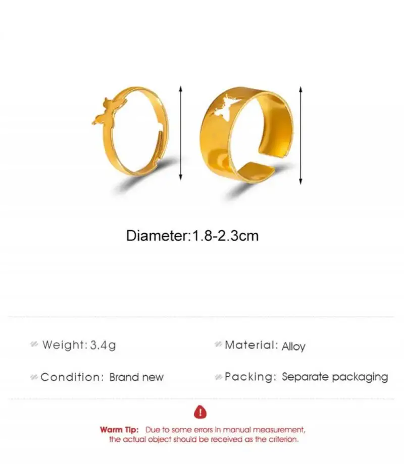 2Pc Lover Ringen Set Open Ringen Verstelbare Punk Holle Trouwpaar Ringen Mode Vrouwelijke Sieraden Accessoires Verjaardagscadeau