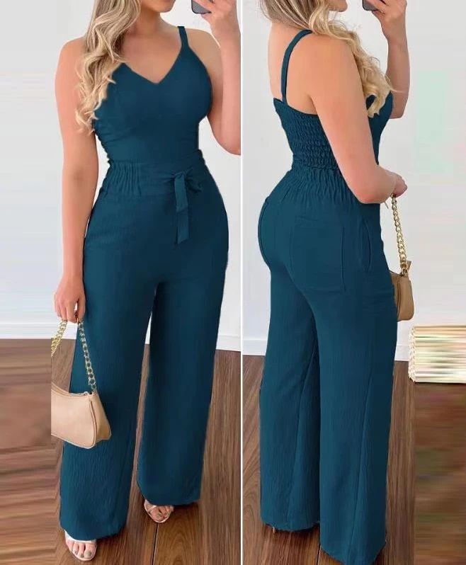 Two Piece Sets Women Outifits 2024 Summer Fashion New Shirred Cami Top & Casual High Waist Pants Set Temperament Women\'s Suits