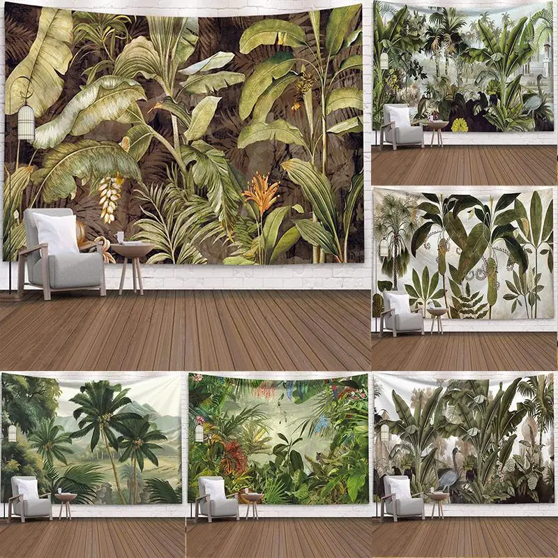 Green eye protection rainforest plant wall hanging tapestry living room art  home decoration  background cloth