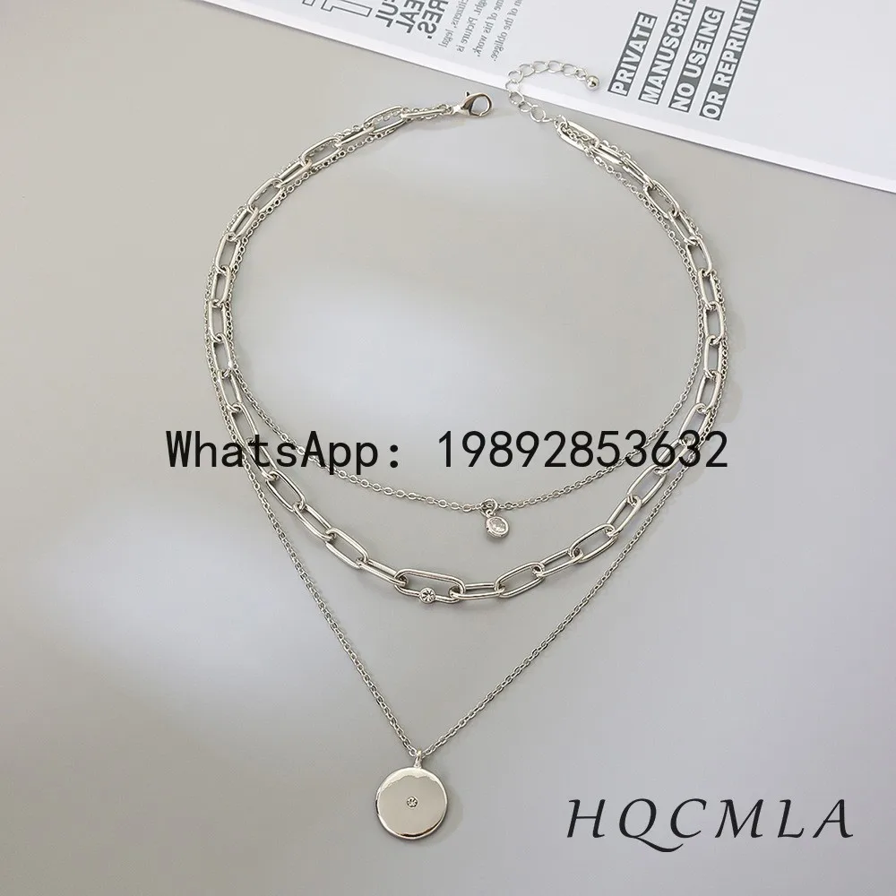 Disc pendant necklace classy exquisite zircon multi-layered clavicle chain geometric niche style necklace