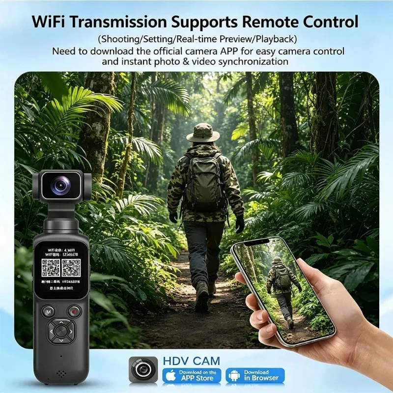 4K HD 짐벌 카메라 75MP 330 ° 얼굴 추적 기능이 있는 WiFi 브이로그 포켓 액션 카메라