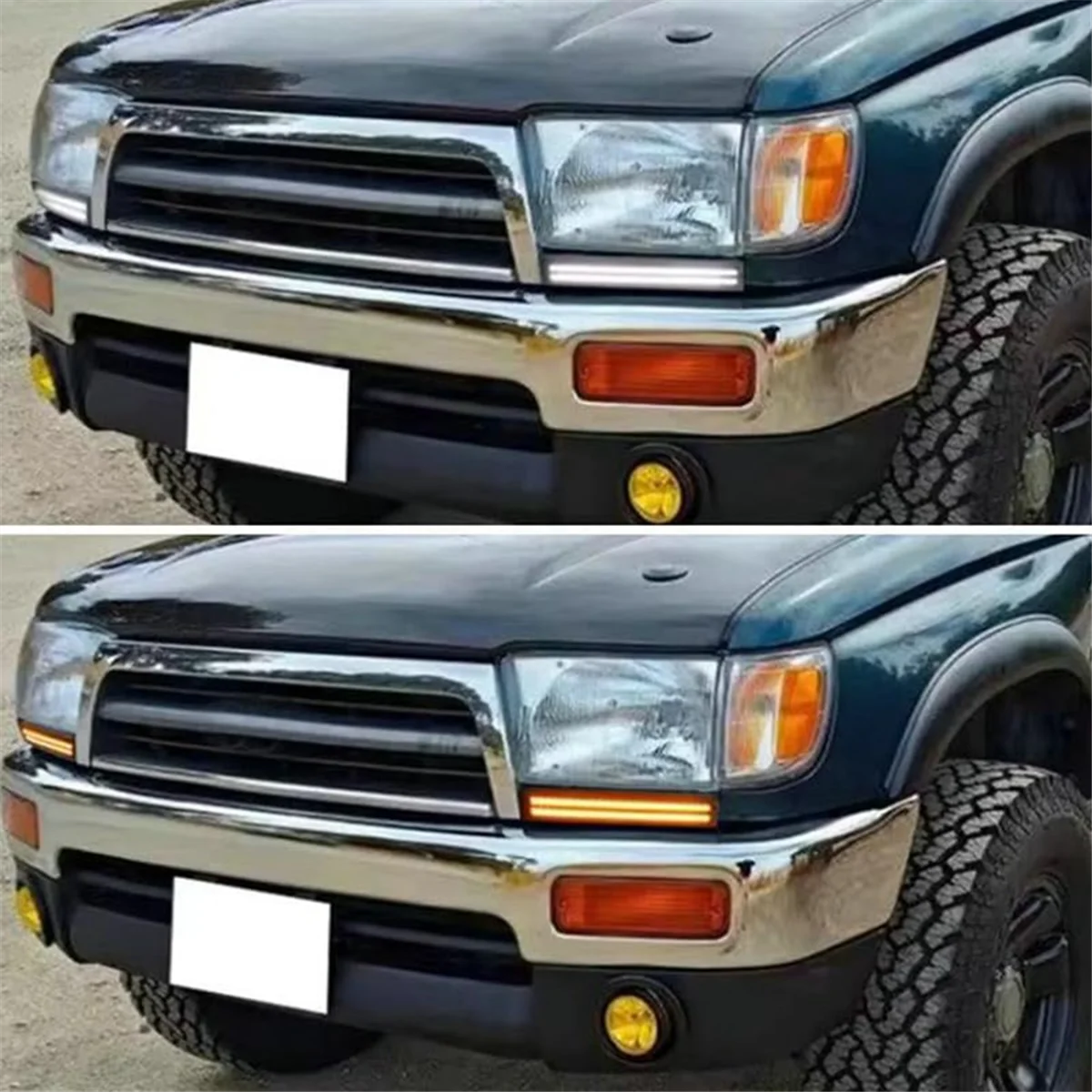 LED النهار تشغيل أضواء أضواء الضباب لتويوتا 4 عداء 1996-2002 العنبر متتابعة بدوره مصباح إشارة