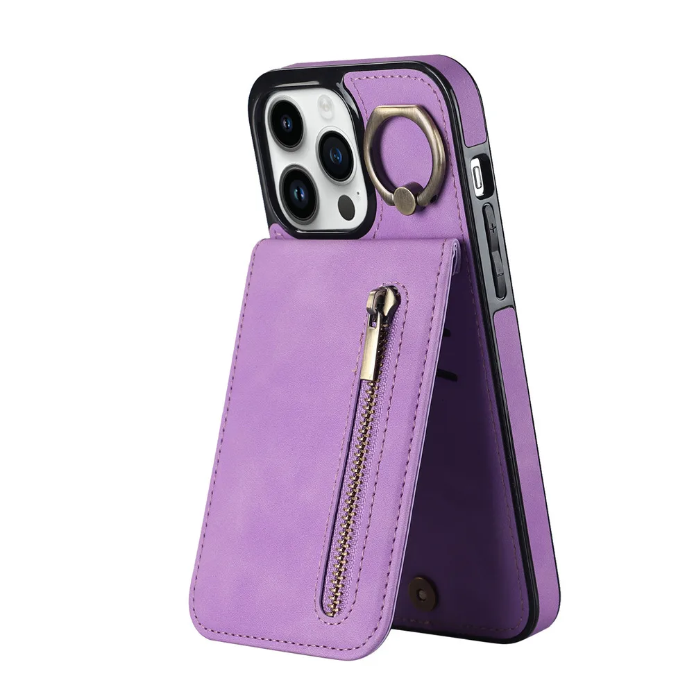 Reißverschluss Kartenhalter Leder Brieftasche Handyhülle für iPhone 14 15 16 Pro Max 12 11 13 XS X XR 8 7 Plus Anti-Drop Kickstand Cover