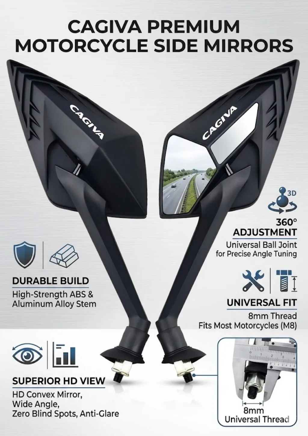 

New Motorcycle side-view mirror For Cagiva Mito 125 Raptor 650 1000 Canyon Navigator1000 Fashionable style Motorcycle Mirrors