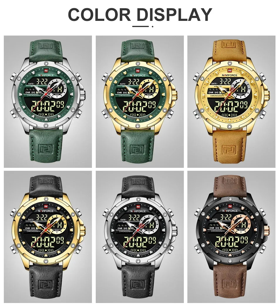 NAVIFORCE NF9208 Digitale Männer Militär Uhr Wasserdichte Armbanduhr LED Quarzuhr Sport Große Uhren