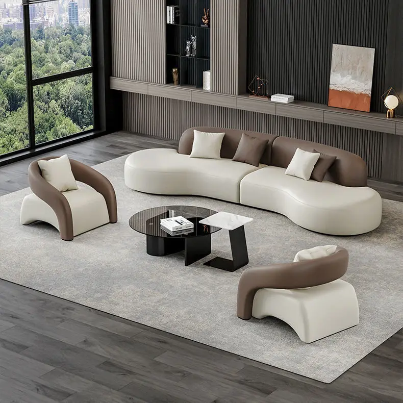 Business reception room negotiation guest area sofa = three-person office coffee table first floor cow double arc model