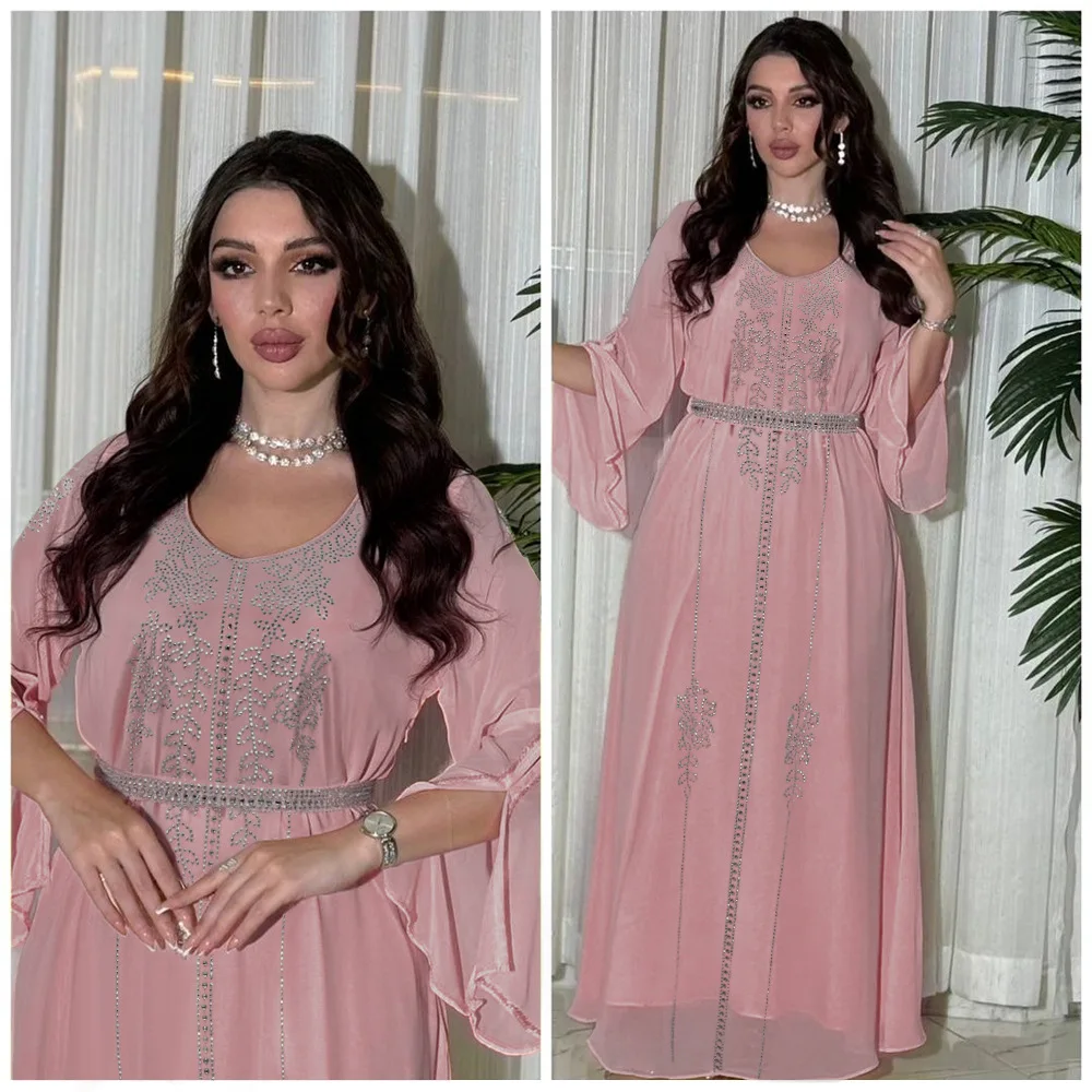 New Caftan Eid Elegant Muslim Women Dress Ramadan Party Dubai Abaya Turkey Islam Long Evening Dresses Musulmane Diamond Vestidos