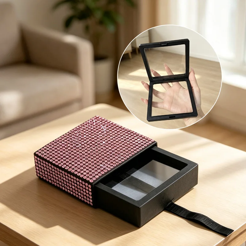 Bling Rhinestone Pull Out Floating Ring Box Portable Luxury Jewelry Gift Box For Proposal Engagement Wedding