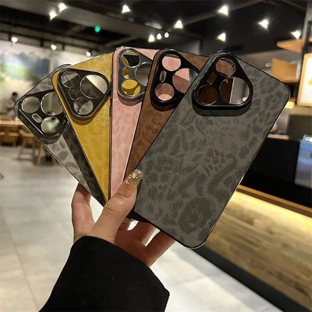 Leopard Plating Learther Case for  Huawei Mate 40 50 E 60 40Pro 50Pro 60Pro P60 P70 Pro Case Camera Lens Protector Phone Cover