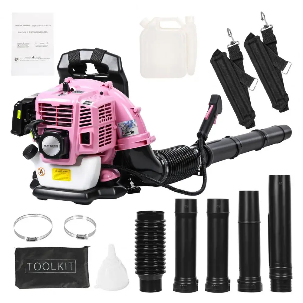 Backpack Gas Leaf Blower, 52CC Gas High-power, 550CFM Air Volume, Ergonomic Harness System，Powerful Clearing，Lightweight，Pink