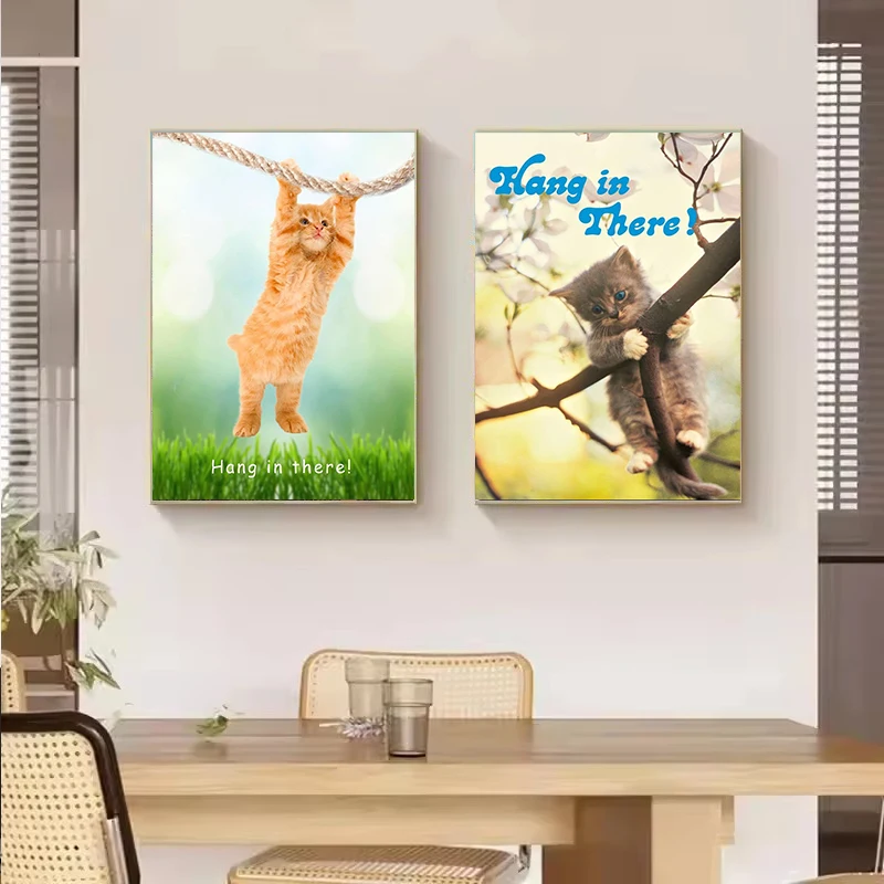 شنق هناك طفل لطيف القط اليوغا المشارك حائط لوح رسم الفن للمنزل مكتب متجر ديكور رائعتين الحيوانات الأليفة يطبع صور