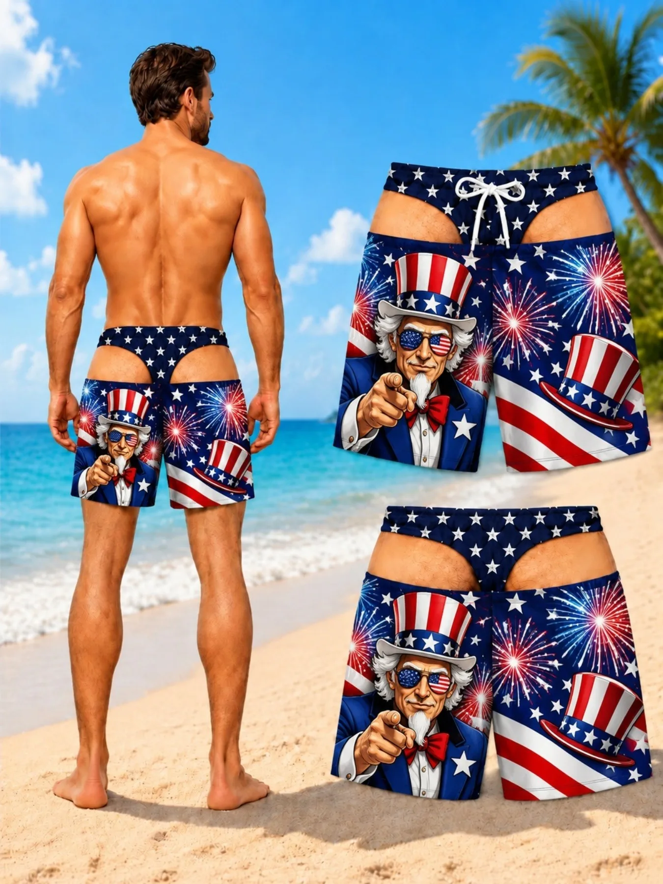 3D Print Fake Underwear Beach Shorts Optical Illusion Swim Trunks Funny Quick Dry Bathing Suit Novelty Summer Gag Shorts for Men