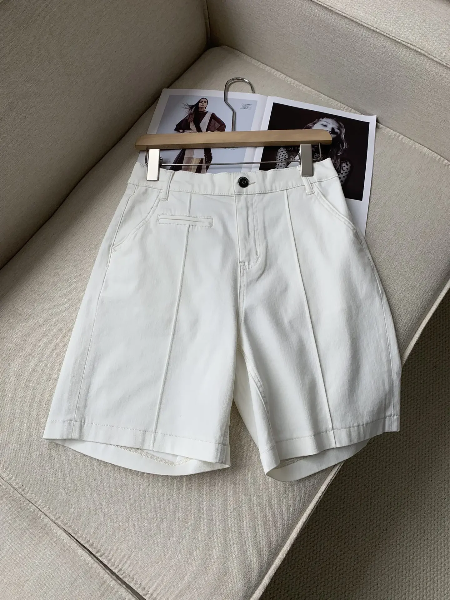 Summer Women's White Shorts Elastic High Waist Fashion Female Short Pants