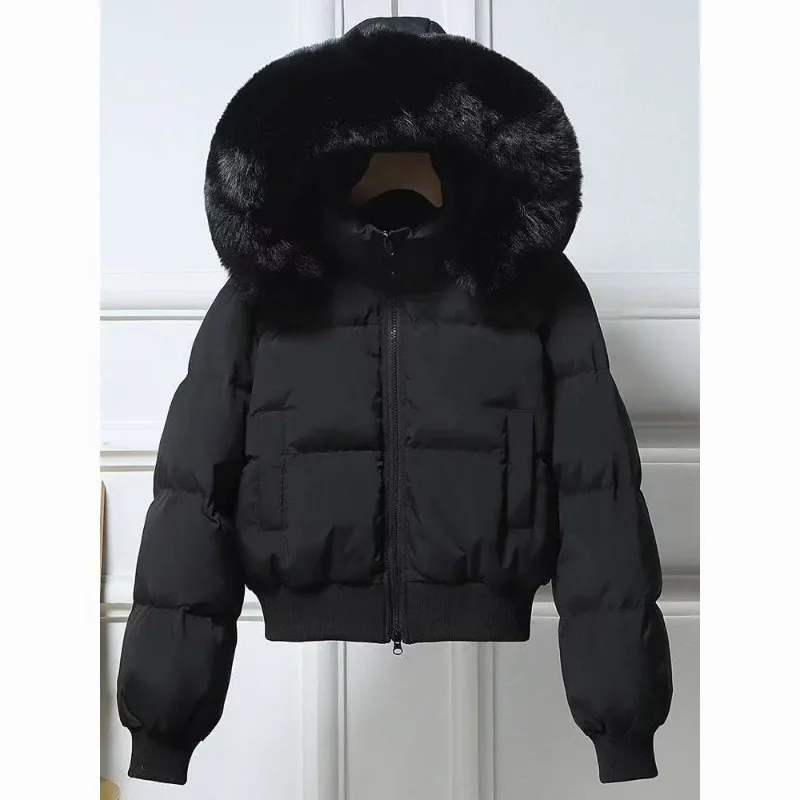This Short and Petite Thickened Warm Bread Addition New Winter Style Cinched Waist Fur Collar Hooded Down Cotton-padded Jacket
