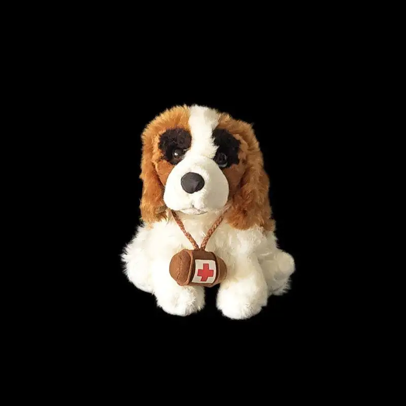

Adorable Saint Bernard Dog Stuffed Toy Fluffy Lying Puppy Plushie Simulation Pet Doll Bedroom Ornament Gifts