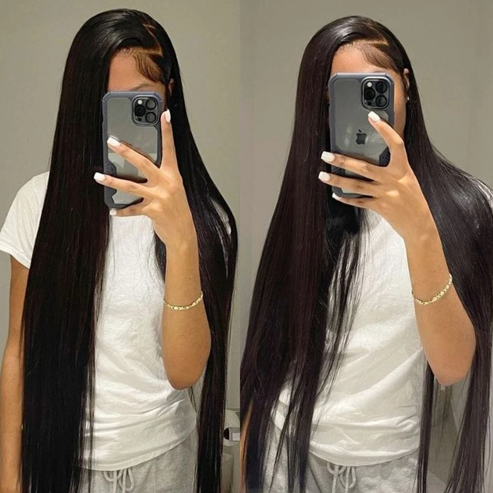 30 34 Inch Bone Straight Transparent 13x4 Lace Frontal Human Hair Wigs 180 Density Brazilian Remy 13x4 Lace Front Wig For Women