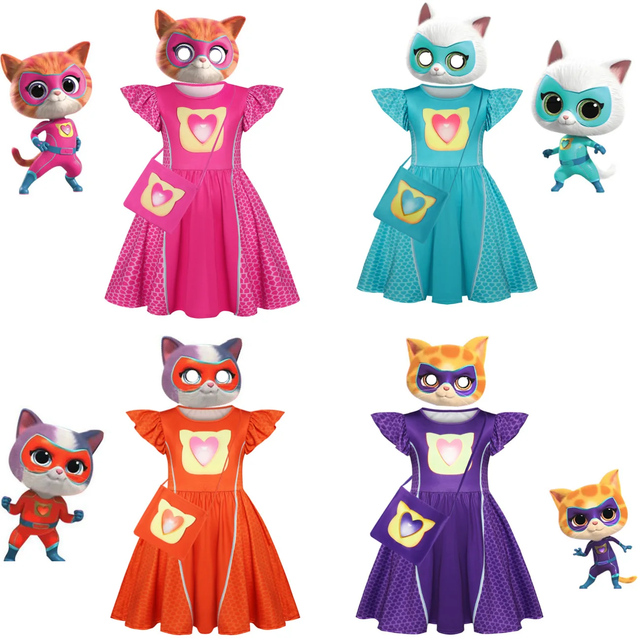 New SuperKitties Girls Clothes Summer Dress Flying Sleeved Dress Kids Cosplay Costume For Birthday Carnival Clothes 81331