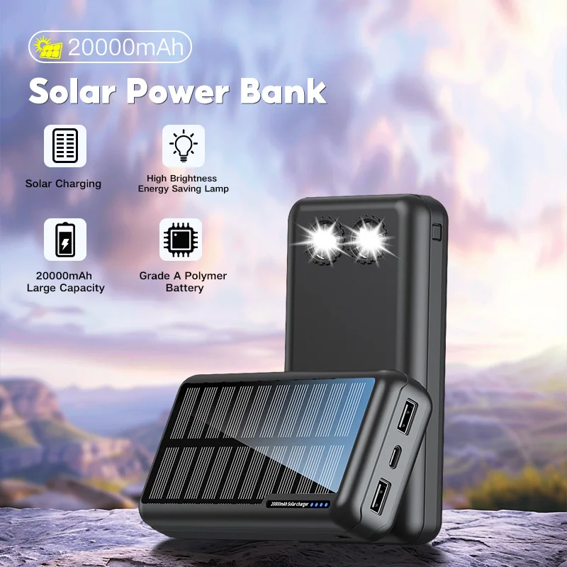 

KOSHARE Solar lithium polymer battery mobile power bank with TYPE-C Micro USB has strong fill light and is suitable for hiking