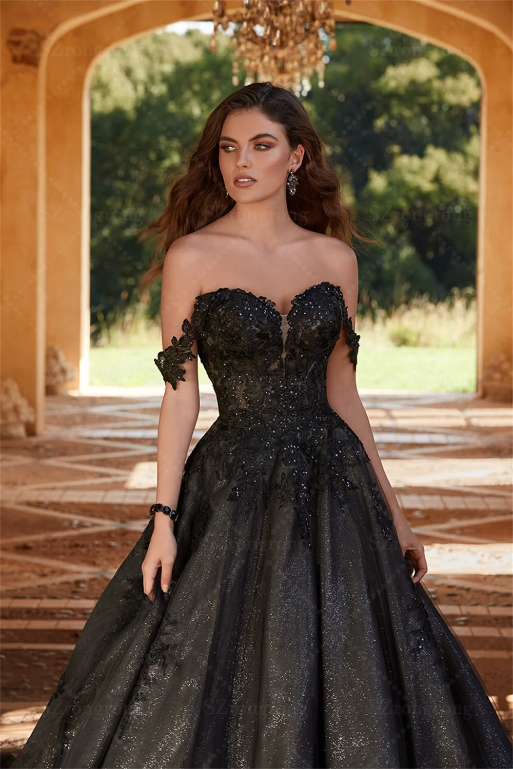 Querida colarinho tule lantejoulas rendas boho vestido de casamento a linha sem costas até o chão vestido de noiva com trem varredura feito sob encomenda