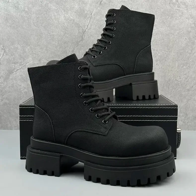 Thick-soled Heightening Men's Niche Design 2025 Autumn and Winter Explosion Black Short Denim Single Sneakers Chelsea Boots