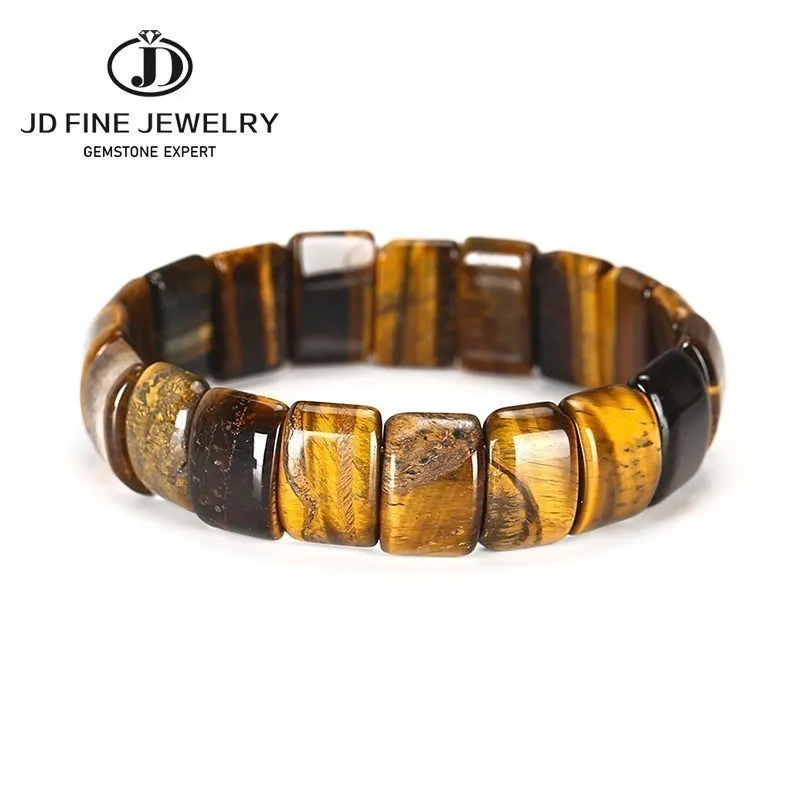 JD Natural Stone Yellow Tiger Eye Bead Square Bangles Men Women Handmade Reiki Healing Bracelet Yoga Wrist Jewelry Couples Gift